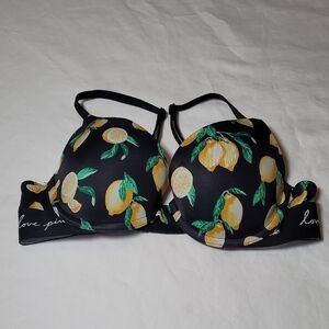 PINK Victoria's Secret Black and Yellow Citrus Bra